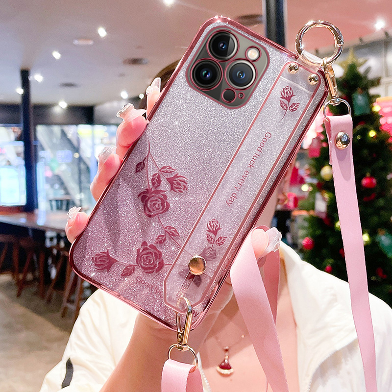 苹果15手机壳玫瑰花挂绳