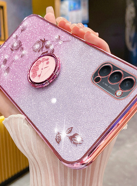 适用于opporeno4手机壳reno4pro保护oppo硅胶套5G全包opopreno防摔opporeon4软壳45g闪粉玫瑰por指环支架0pp0