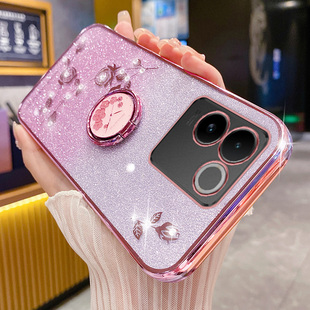 适用于vivos17e手机壳vivo腕带S17e保护硅胶套5G斜挎挂绳V2285A全包防摔软壳vovo闪粉玫瑰vivis步步高花e5g是