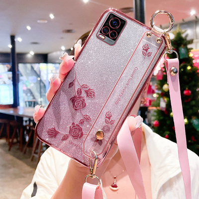 vivoS7手机壳玫瑰花挂绳