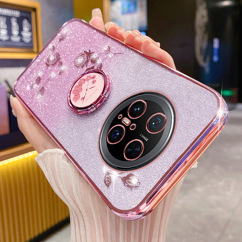 适用华为mate70手机壳mete70pro保护硅胶套m70por十镜头全包PLA一AL10防摔mt软壳闪粉玫瑰加PLR指环支架CLS花