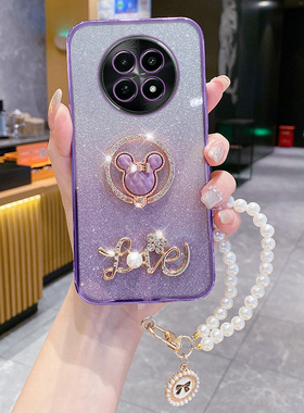 适用于真我12x手机壳realme12x保护硅胶套RMX3993镜头全包防摔透明oppo软壳x5g闪粉支架reaime珍珠手链x12女