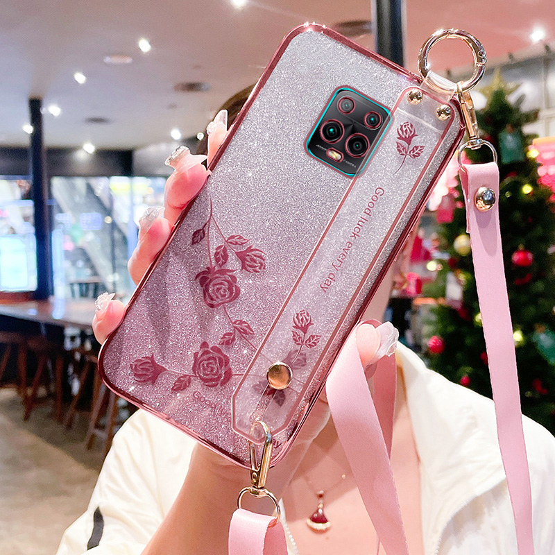 红米10X手机壳玫瑰花挂绳
