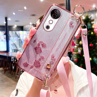 适用于vivoS19手机壳玫瑰花挂绳