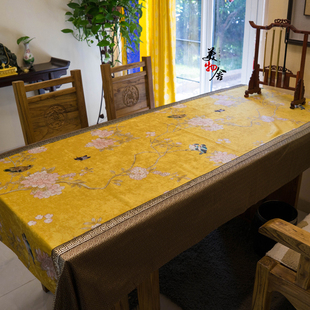 桌布餐厅中国风高档黄色花鸟桌布欧式 台布 新中式 茶几桌布现代中式