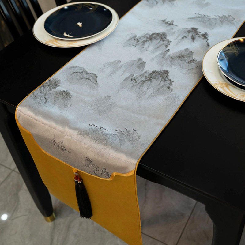 水墨桌布轻奢高级感桌旗高端中式禅意新中式茶桌床旗茶台茶旗茶席,居家布艺,桌旗,淘宝优惠券,粉丝福利购,淘宝优惠卷