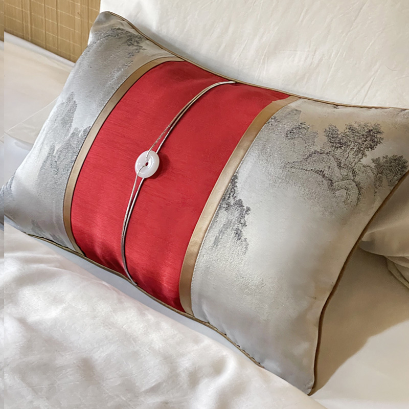 样板间高级感新中式水墨靠垫腰枕