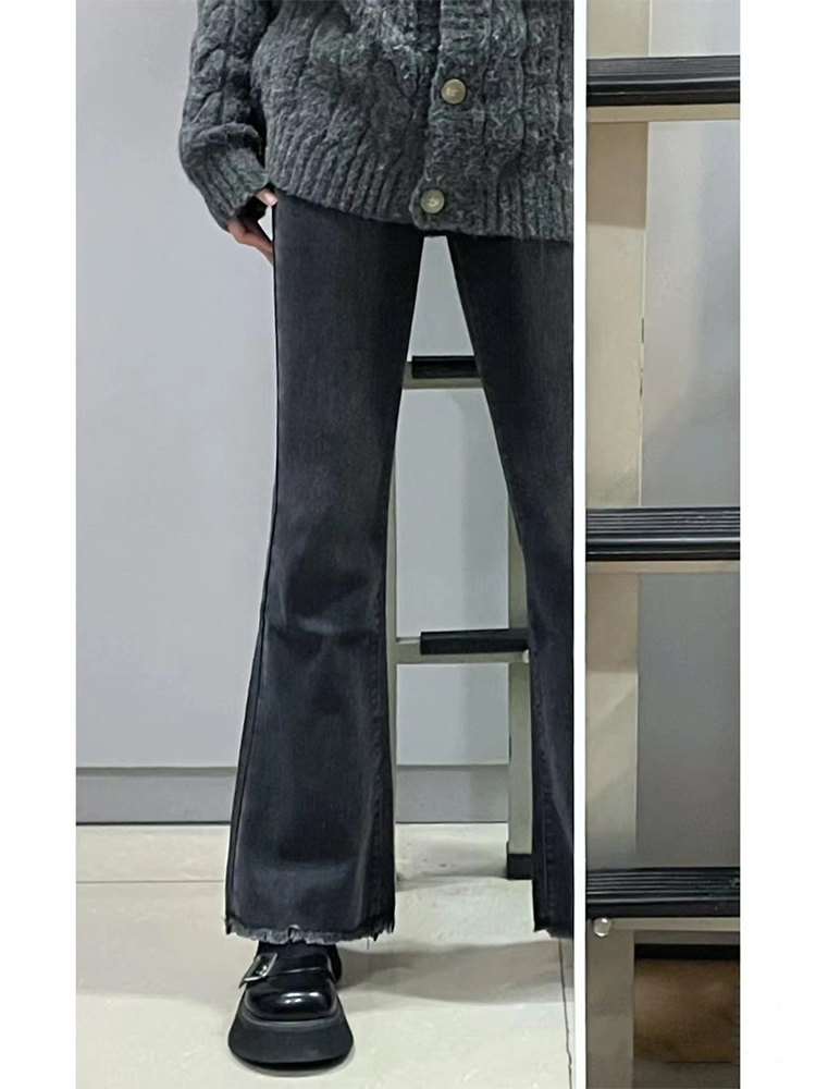 大码毛边牛仔裤微胖梨形身材喇叭裤显瘦胖mm屁股大腿粗女生裤子春