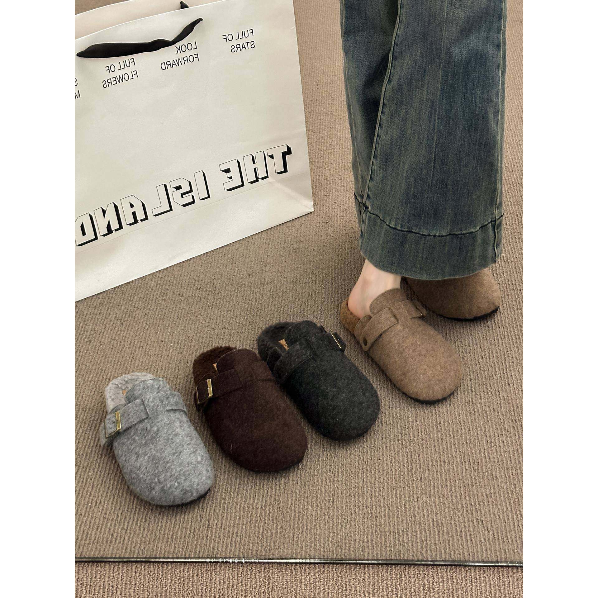 毛呢加绒勃肯包头半拖鞋女外穿2026春秋新款厚底一脚蹬平底0122w,女鞋,勃肯鞋/软木鞋,淘宝优惠券,粉丝福利购,淘宝优惠卷