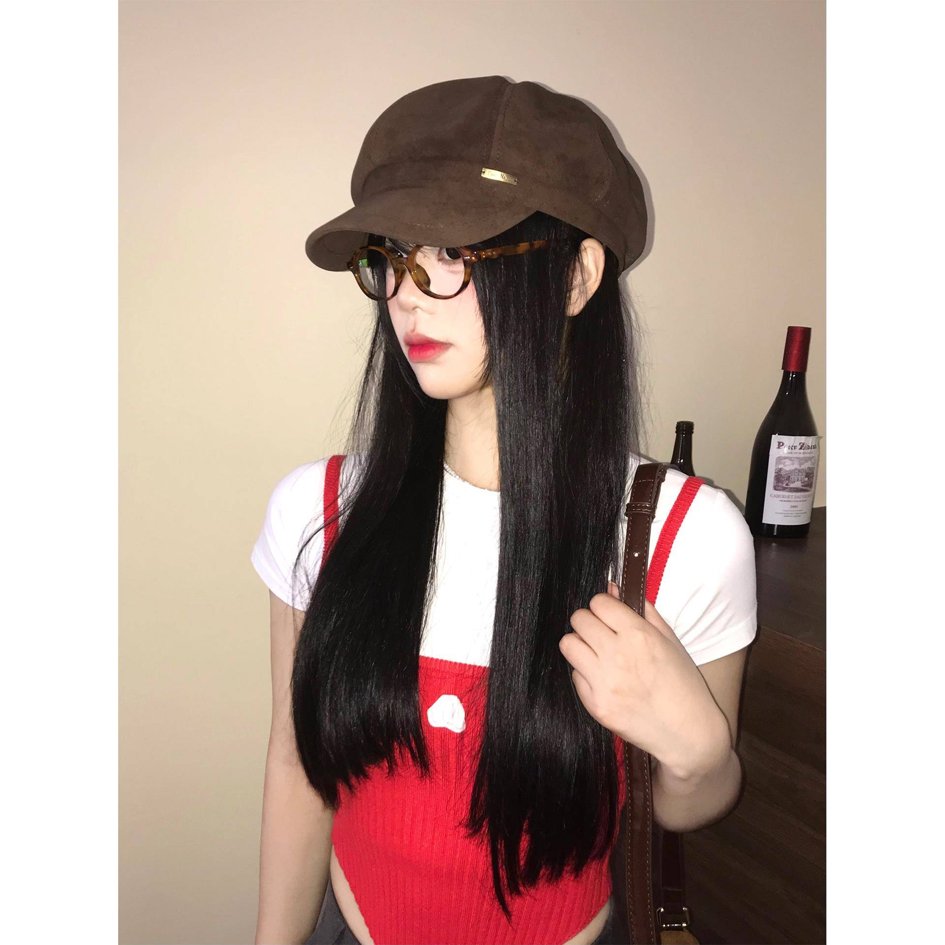 秋冬新款咖色贝雷帽女秋显脸小八角帽大头围报童画家帽子0906z