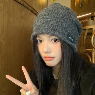 韩系冷帽大头围针织帽子女秋冬复古堆堆帽高级感显脸小冬天0120r