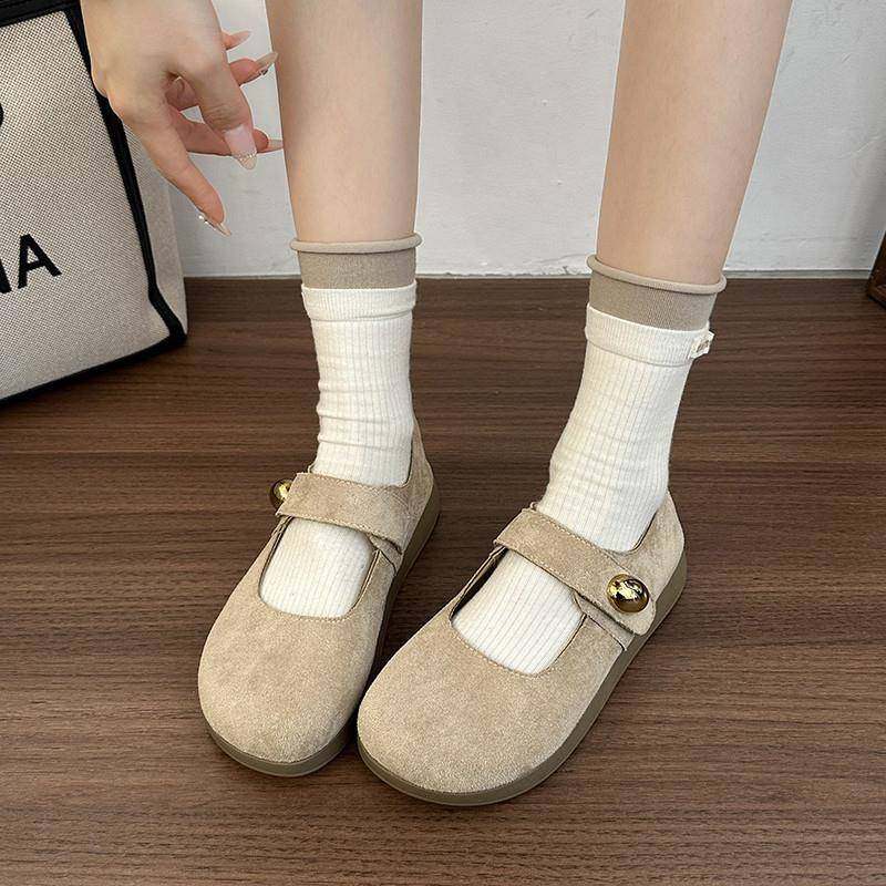 春秋反绒皮玛丽珍鞋女2026新款平底百搭浅口单鞋魔术贴勃肯0121z,女鞋,勃肯鞋/软木鞋,淘宝优惠券,粉丝福利购,淘宝优惠卷