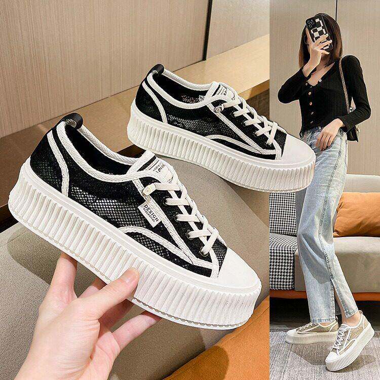 2026春夏新款蕾丝渔夫鞋女新款松糕厚底饼干鞋网面透气休闲0316k