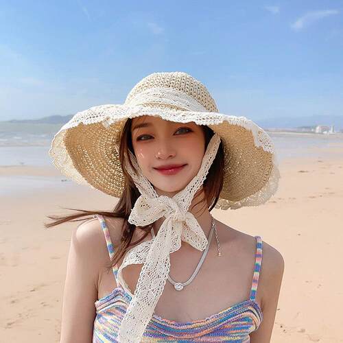 春夏法式大帽檐草帽女夏天沙滩度假草编渔夫帽遮阳帽甜美蕾0404d
