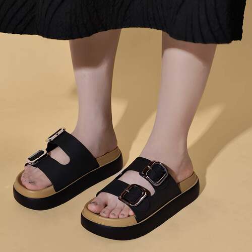 夏季爆款358#双扣厚底外穿女拖鞋百搭休闲时尚厚底拖鞋0621z
