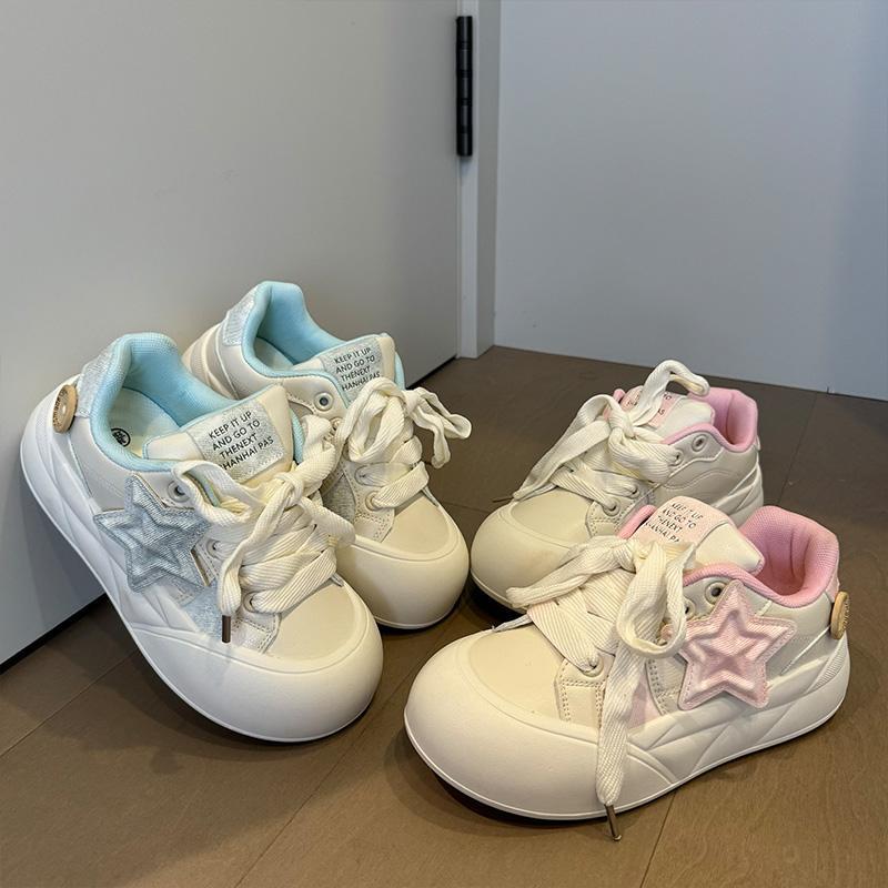 2025新款厚底板鞋女奶呼呼大头小白鞋面包41-43大码女鞋1116w