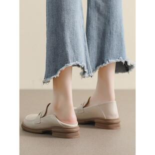 春夏女式乐福鞋2026软底厚跟平底鞋杏黄色小皮鞋英国0227z