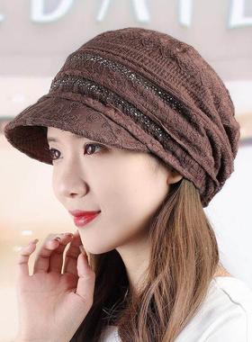 春秋轻便透气包头式尖顶帽典雅宽边面盆帽圆春女士帽子0123k