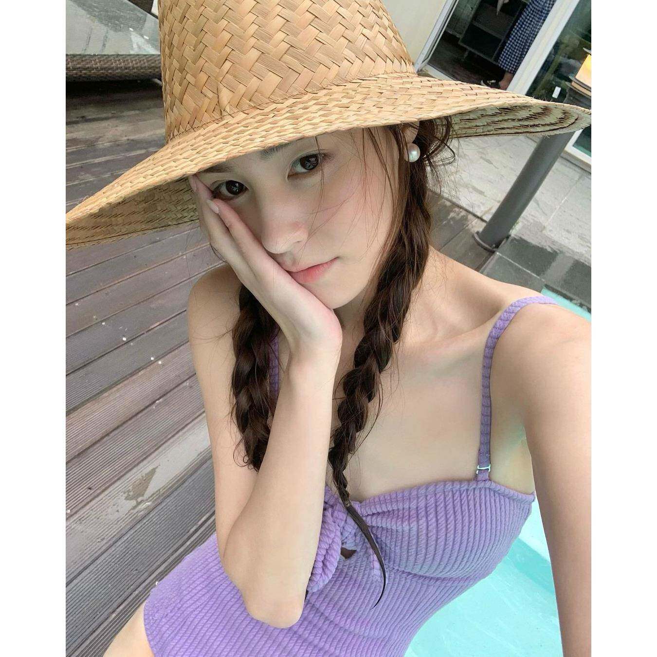 夏季泳衣女款2026年新款爆款泡温泉显瘦遮肚紫色吊带连体保0508z