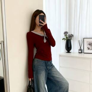 春夏洋气感撞色假两件长袖 胖妹妹气质百搭T恤0325z 上衣女大码