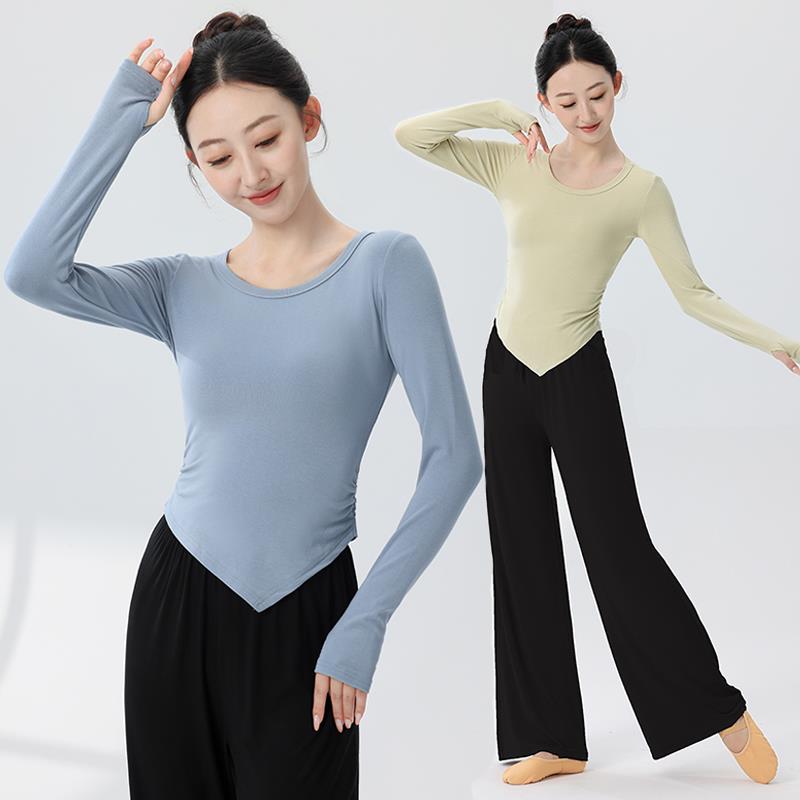古典舞练功服季新款长袖圆领上衣现代舞形体训练服跳舞套装0621z
