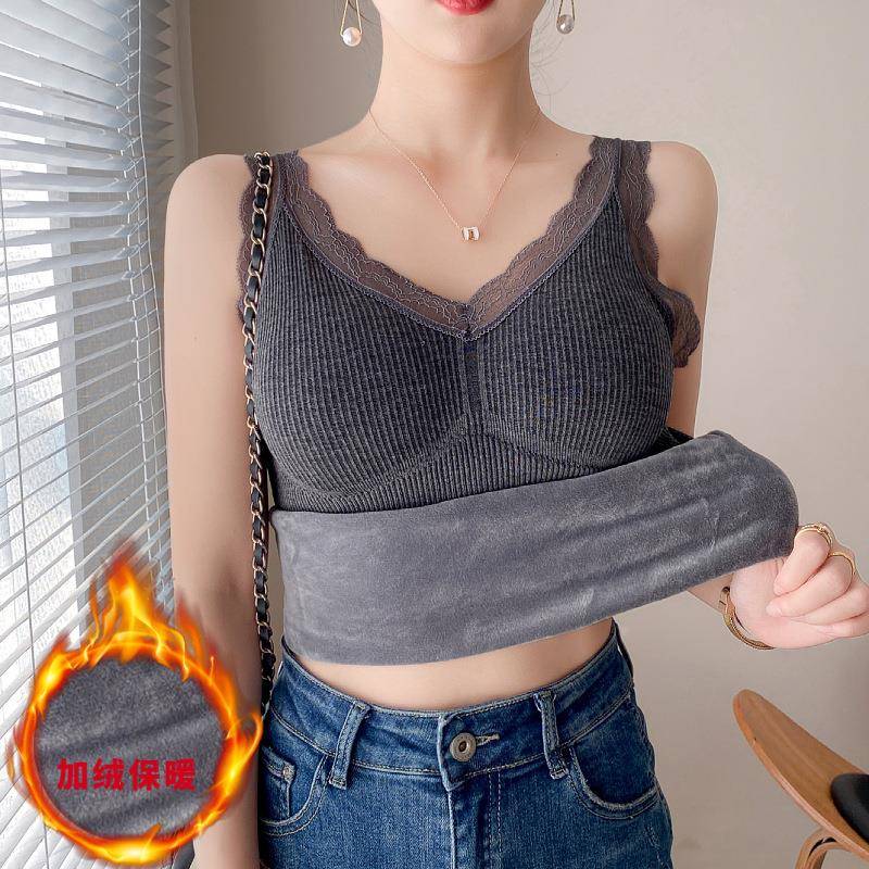 秋冬保暖加绒背心女加厚2025新款带胸垫V领内搭吊带打底衫女1130z
