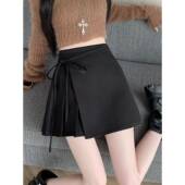 不规则绑带毛呢百褶裙女春秋小个子遮肉显瘦半身裙防走光包0128r