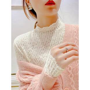 薄款 高端洋气内搭小衫 网纱0325z 女新款 春夏半高领磨毛蕾丝打底衫