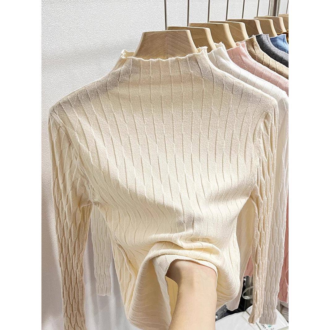 秋冬半高领针织衫女薄款修身毛衣内搭打底衫上衣1122z