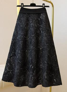 春季大码装2026秋季新款百搭大摆黑色A字裙高腰弹力显瘦针织0115k