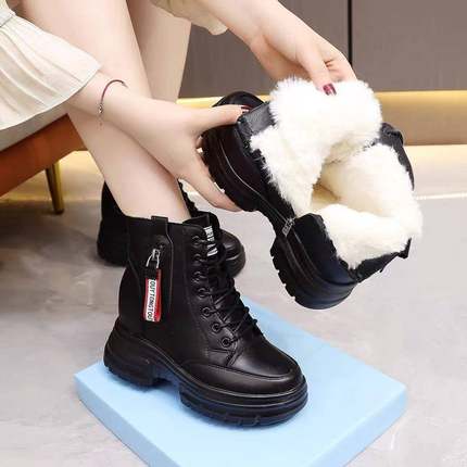 松糕厚底马丁靴女雪地靴秋冬加绒保暖内增高7厘米显瘦小0108r