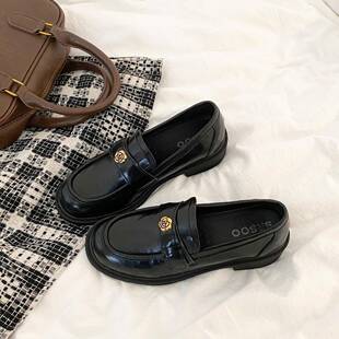春夏英伦风复古金属扣乐福鞋女2026年韩版黑色圆头低跟通勤0301e