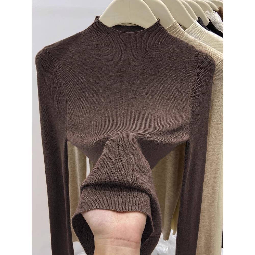 2025冬女式半高领针织衫新款修身弹西式小香味内搭衬衫上衣1205w