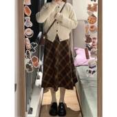 大码 覆古格纹半裙春微胖妹妹遮胯显瘦洋气a字格子半身裙0206r
