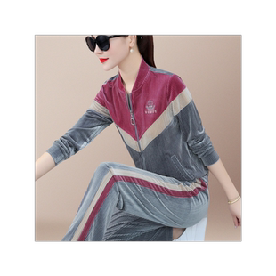 金丝绒运动套装女2026新款春秋灯芯绒大码阔腿时尚休闲两件套品牌