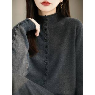 半高领提花纽扣针织衫 时尚 宽松加厚毛衣毛1221k1 韩版 秋冬女打底衫
