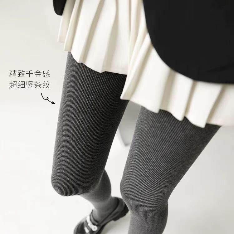 竖条纹打底裤秋冬加绒加厚微压高腰连裤袜灰色脚棉打底袜外1206k