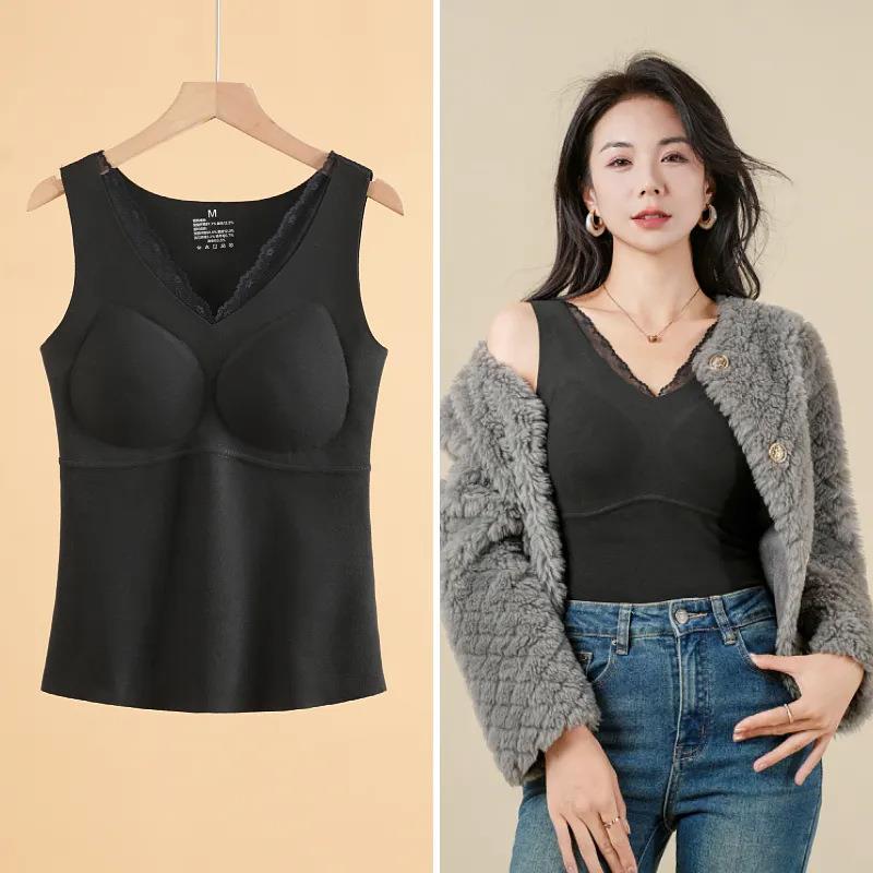 秋冬保暖内衣女士磨毛新款背心带胸垫内搭无痕打底衫肌底衣1130z