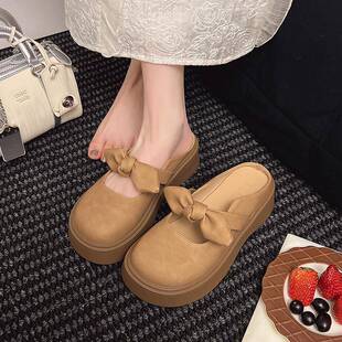 新款女鞋夏季厚底包头拖鞋女2026配裙子温柔气质蝴蝶结通0320e