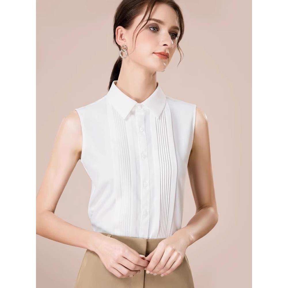 白色衬衫领打底背心女冬西装内搭叠穿无袖打底衫polo领无袖1127w
