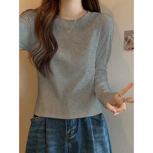 圆领灰色百搭打底衫 纯色长袖 女2026新款 内搭韩版 t恤上0201z 装 春款