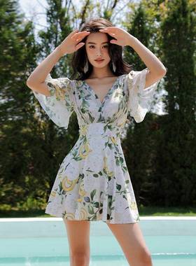 温泉浴女式泳装2026新热风格经典大码胖mm保守中老年女性泳0122w