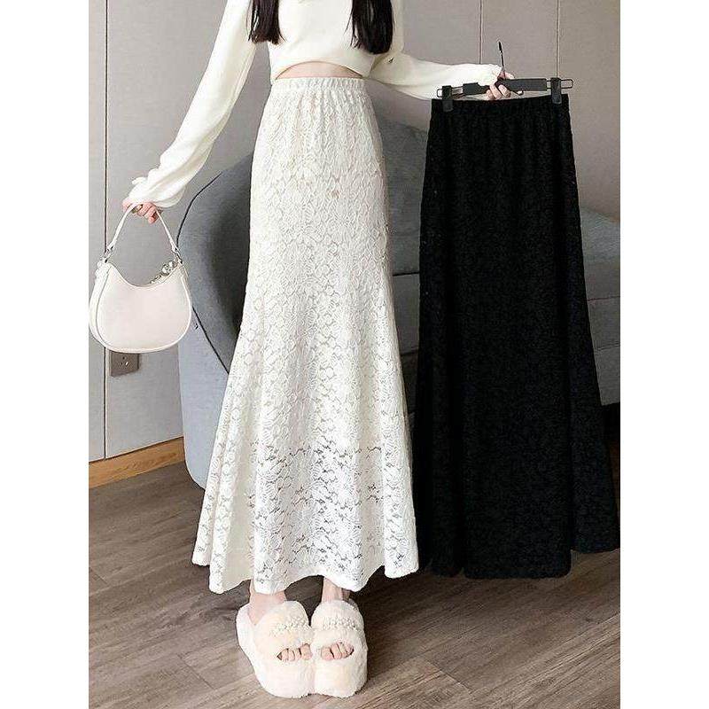 加加厚蕾丝鱼尾裙半身裙秋冬小个子高腰显瘦垂感a字包臀长裙0107k