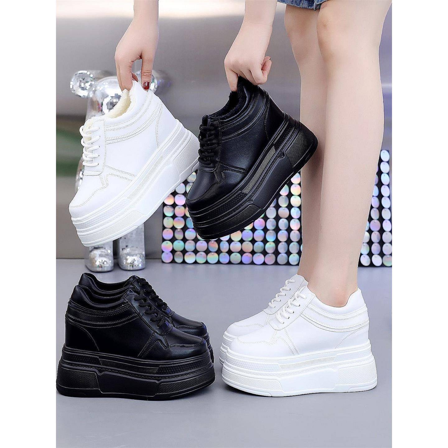 冬新款加绒保暖小白鞋高跟12cm小个子休闲女鞋大码鞋增高1116w