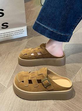 女春单勃肯鞋包头拖鞋外穿2026夏新款火鞋半拖厚底镂空编织0123k