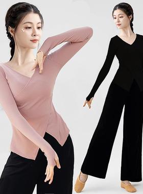 现代舞蹈服练功服套指显瘦上衣女古典舞形体训练服黑色舞套0621z