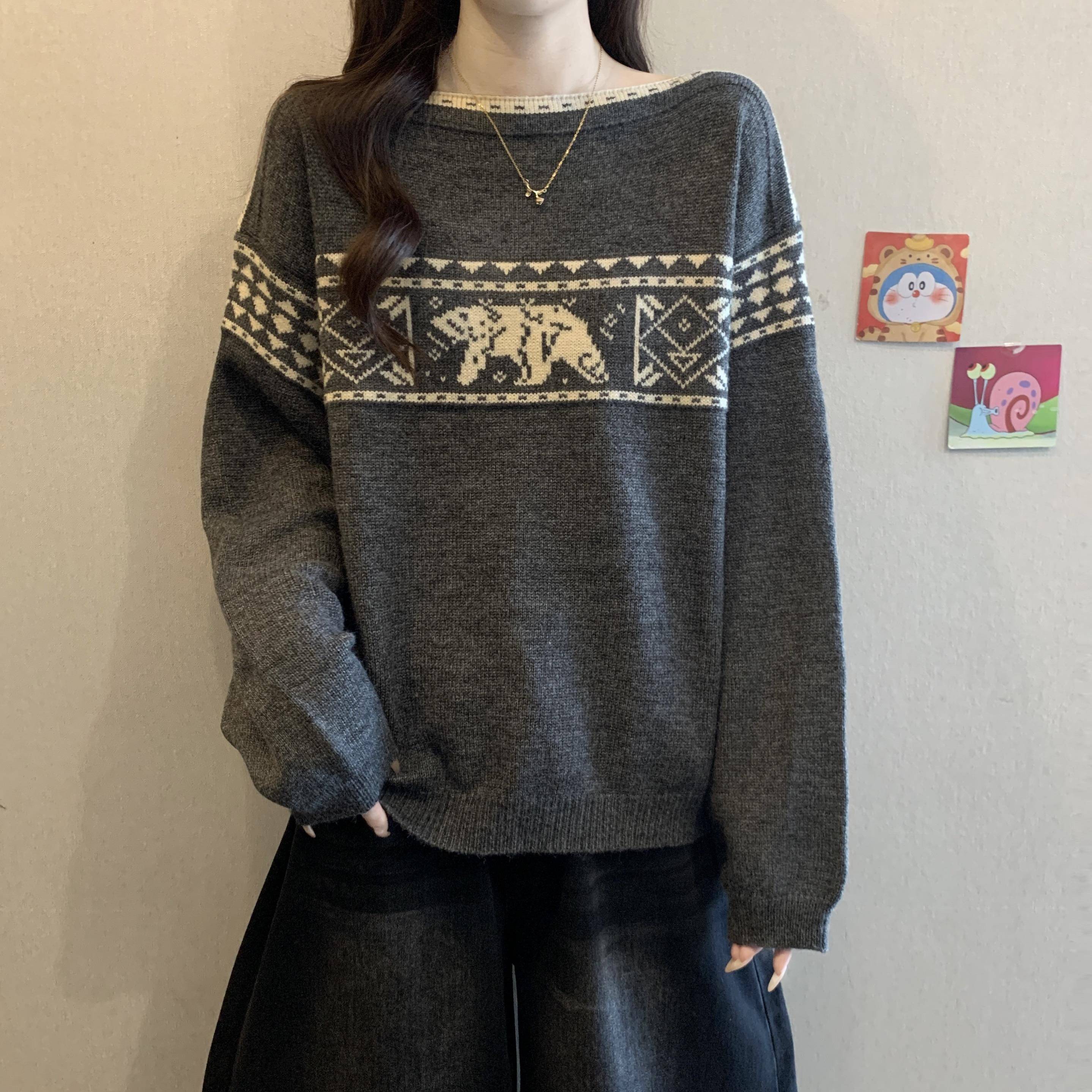 冬季大码女装遮肚子提花刺绣针织衫女胖mm显瘦慵懒风毛衣1014c