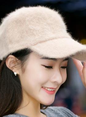 韩版士纯色鸭舌帽百搭保暖针织毛线棒球帽子春女士帽子0123k