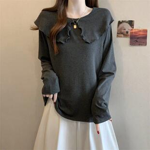 胖妹妹洋气时尚 大码 显瘦0325z T恤女装 春夏减龄木耳边荷叶边长袖