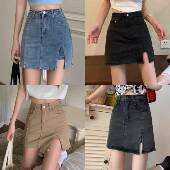 韩版 大尺码 胖mm高腰开叉包臀牛仔半身裙女夏季 学生覆古a字短0206r